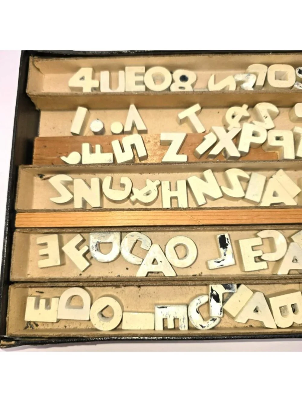 Vintage Wooden Letters Print Block Set Uppercase & Numbers In Box CM2344